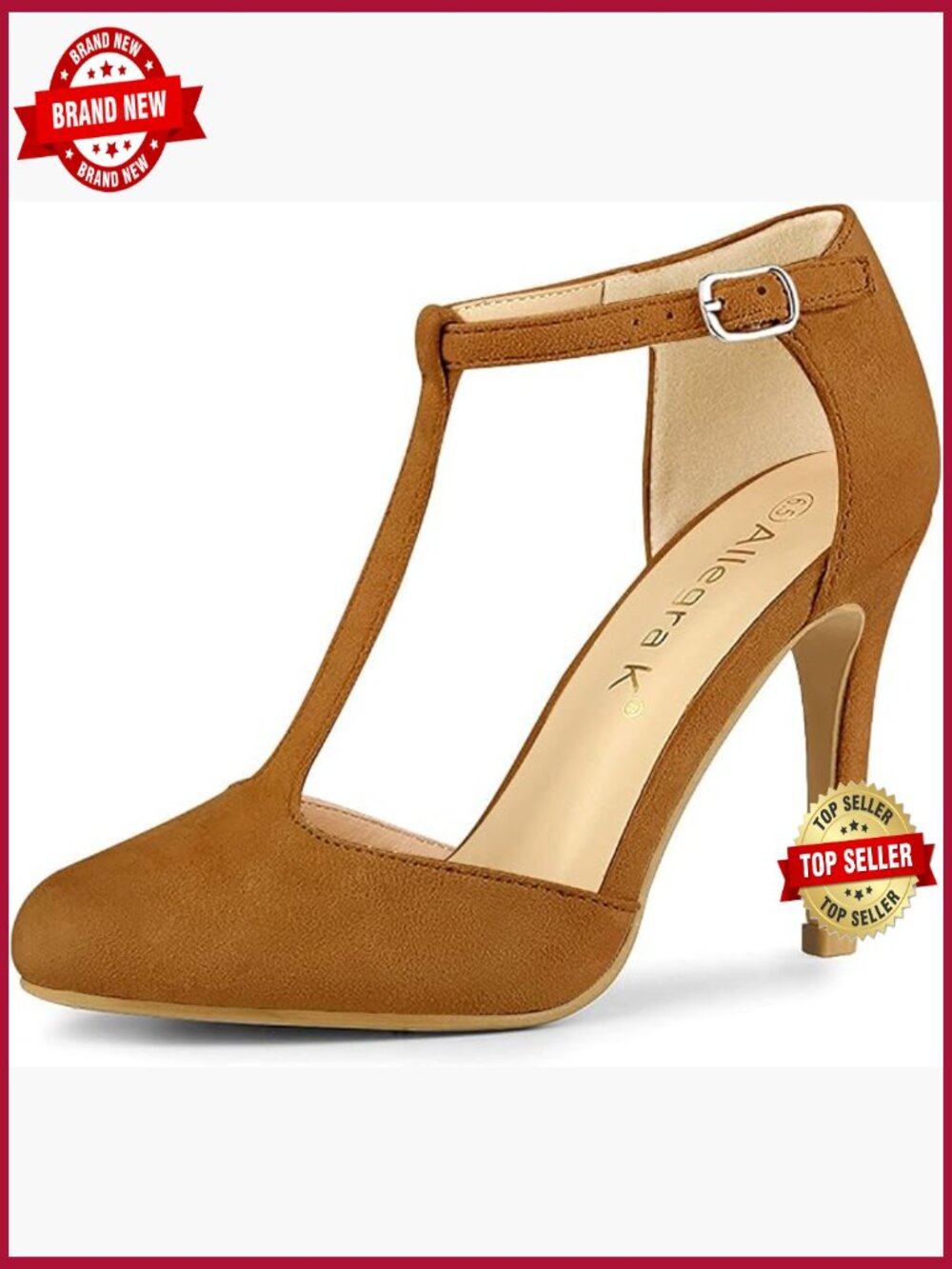 Women's Rounded Toe Stiletto Heel T-Strap Dress Pumps